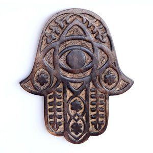 Hamsa Wall Decor Home Blessing Good Luck Judaica Amulet Wooden Hand of Fatima